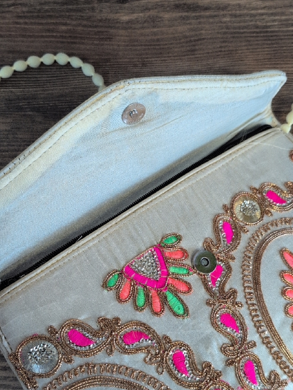 Embroidered Multicolor Evening Clutch with Beaded Strap             AB171 - Picture 8 of 10